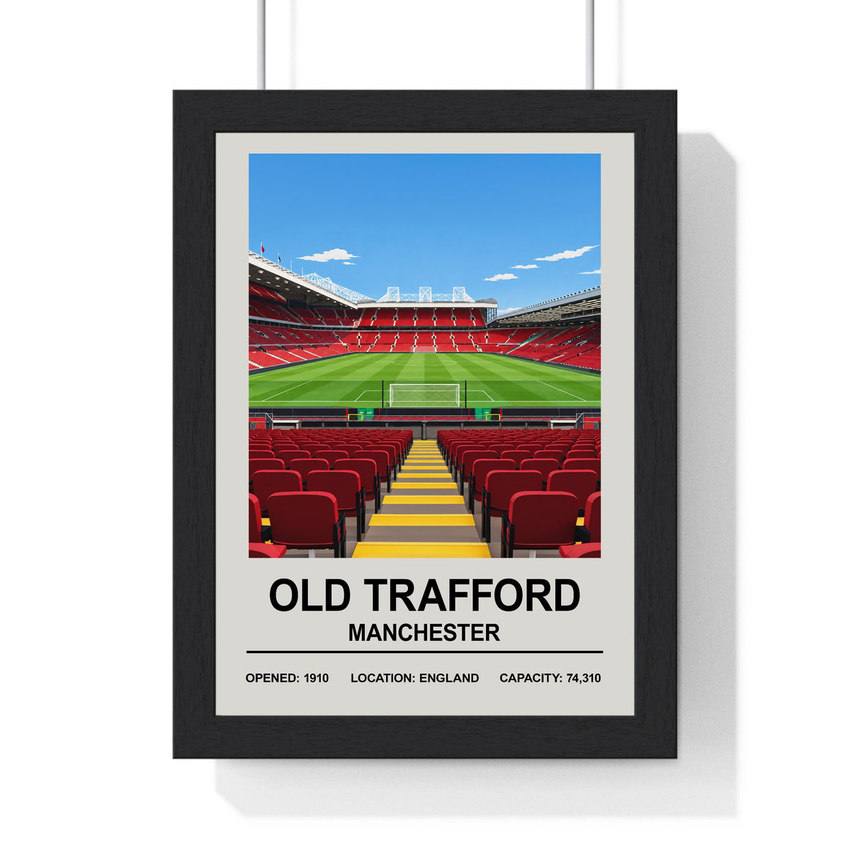 Manchester United Old Trafford print framed in a black frame, ready to hang