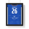 Oldham Athletic Play-Off Final 2025 Poster - Kian Harratt 26 Wembley Shirt Print framed in a black frame, ready to hang