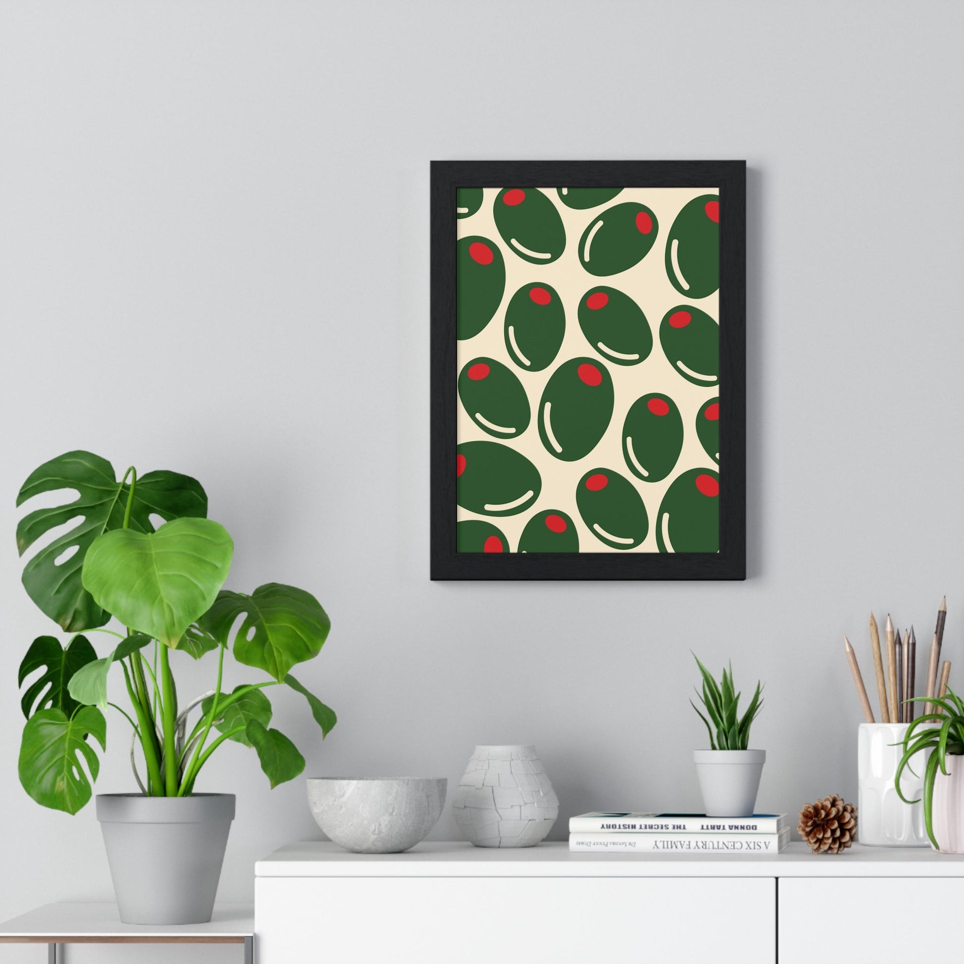 Framed Olive Pattern Kitchen Print - Mediterranean Food print