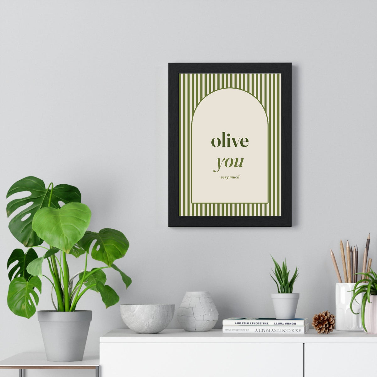 Olive You Print framed on a living room wall