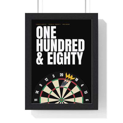One Hundred and Eighty Darts print framed in a black frame, ready to hang