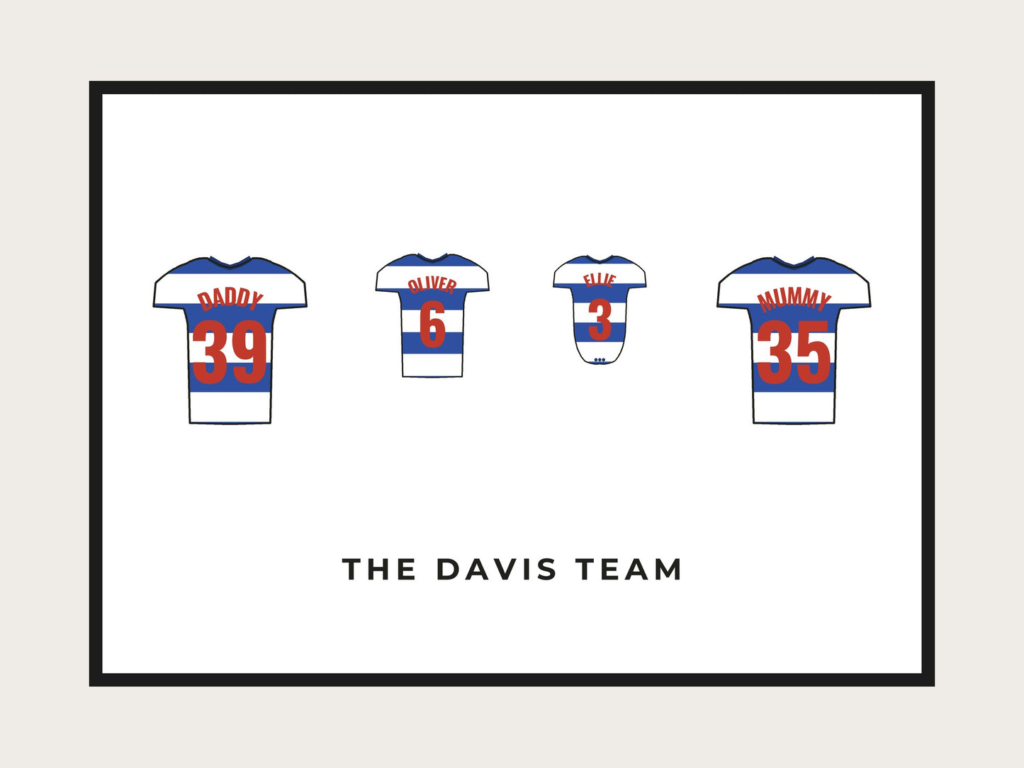 Personalised Family Football Shirt Print | Custom Team Names & Numbers (Landscape)