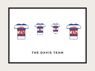 Personalised Family Football Shirt Print | Custom Team Names & Numbers (Landscape)