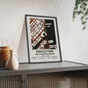 Oracle Park map print framed and leaning on a sideboard