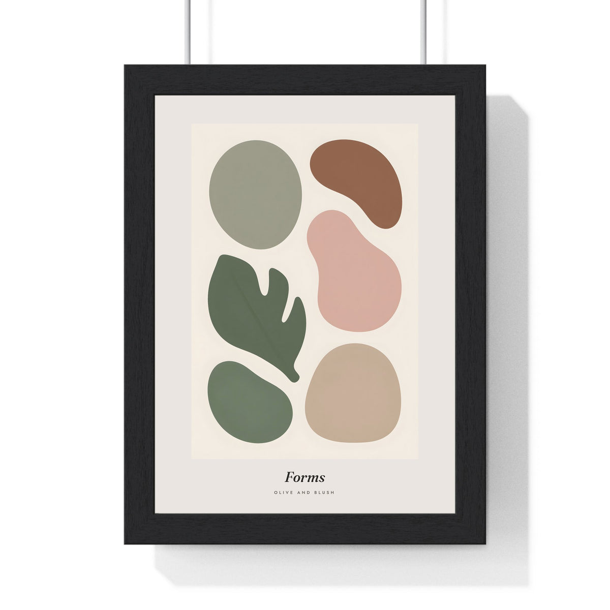 Organic Forms Abstract Print - Home Office Wall Art framed in a black frame, ready to hang