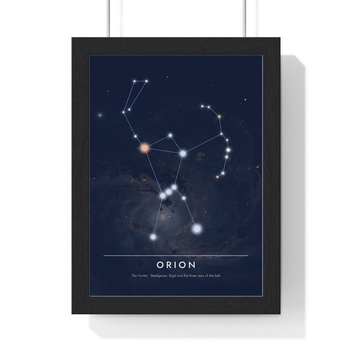 Orion Constellation print framed in a black frame, ready to hang