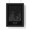 Oslo street map poster in black, minimal city map print framed in a black frame