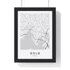Oslo street map poster in white, minimal city map print framed in a black frame