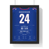 Ottis Anderson Super Bowl XXV MVP Poster - New York Giants 24 Jersey Print framed in a black frame, ready to hang