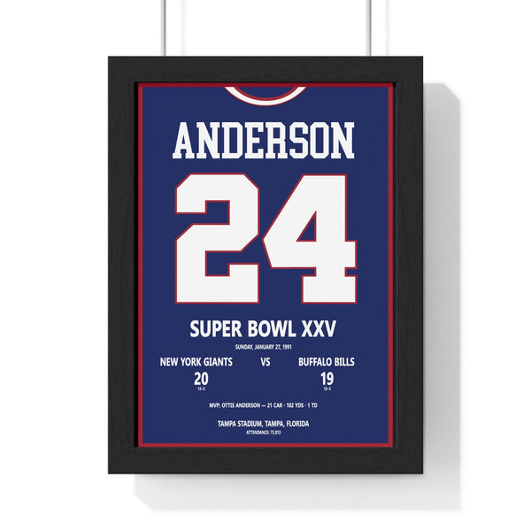 Otis Anderson Super Bowl XXV MVP poster framed in black MDF with Perspex