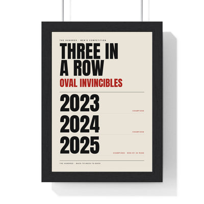 Oval Invincibles Hundred Champions 2023-2025 print framed in a black frame, ready to hang