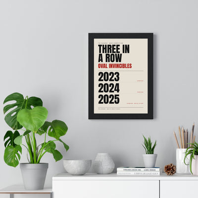 Oval Invincibles Hundred Champions 2023-2025 print framed on a living room wall