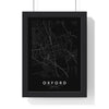 Oxford street map poster in black, minimal city map print framed in a black frame