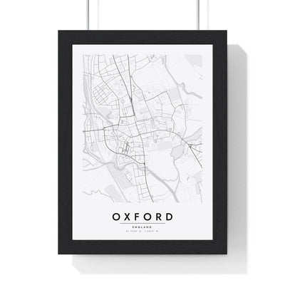 Oxford street map poster in white, minimal city map print framed in a black frame