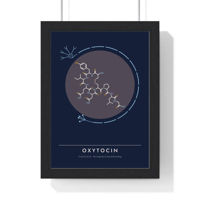 Oxytocin Molecule print framed in a black frame, ready to hang