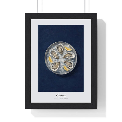 Oysters Print framed in a black frame, ready to hang