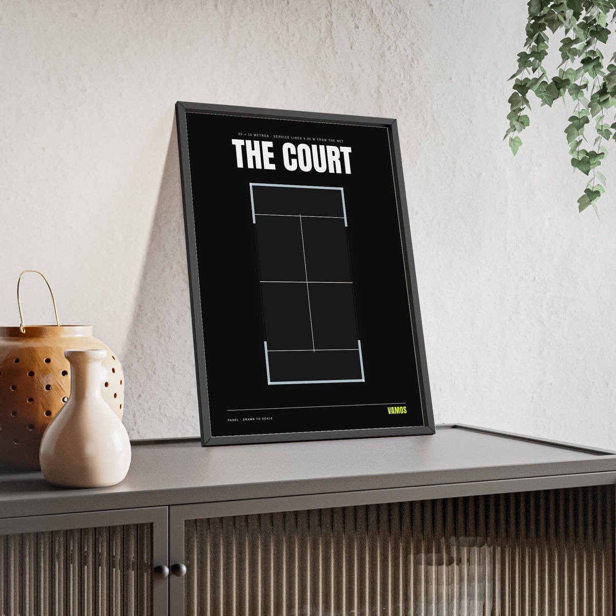 Padel Court print framed and leaning on a sideboard