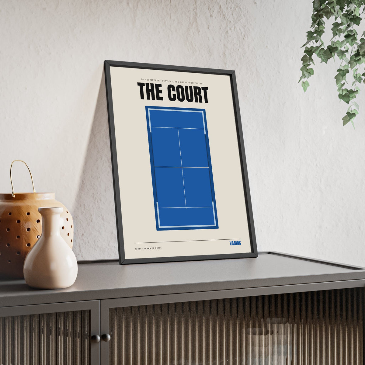 Padel Court print framed and leaning on a sideboard