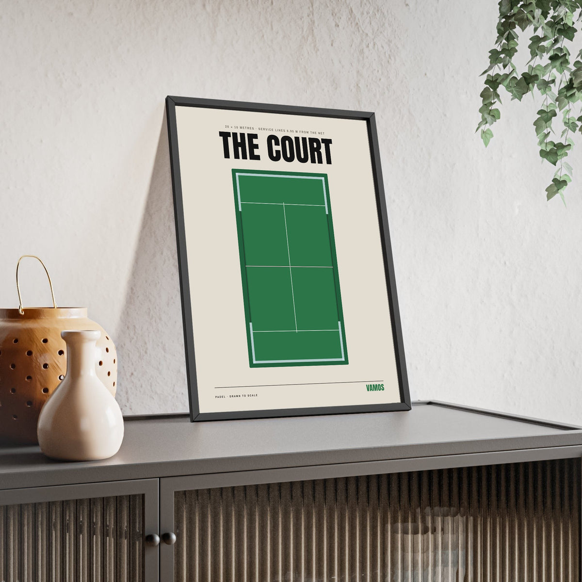 Padel Court print framed and leaning on a sideboard