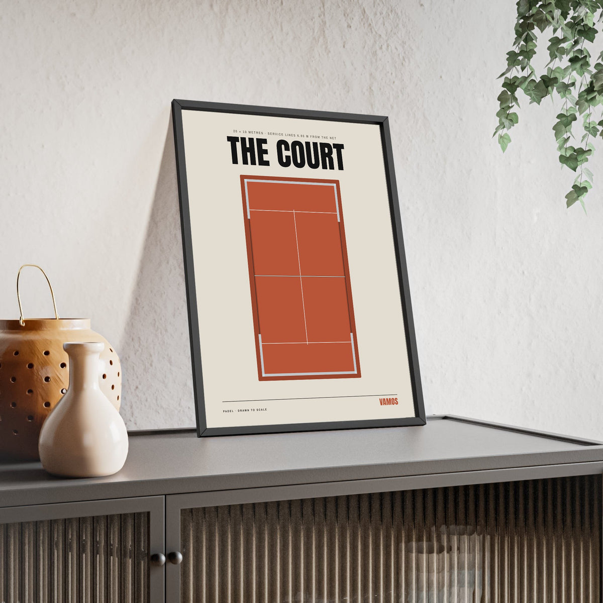 Padel Court print framed and leaning on a sideboard