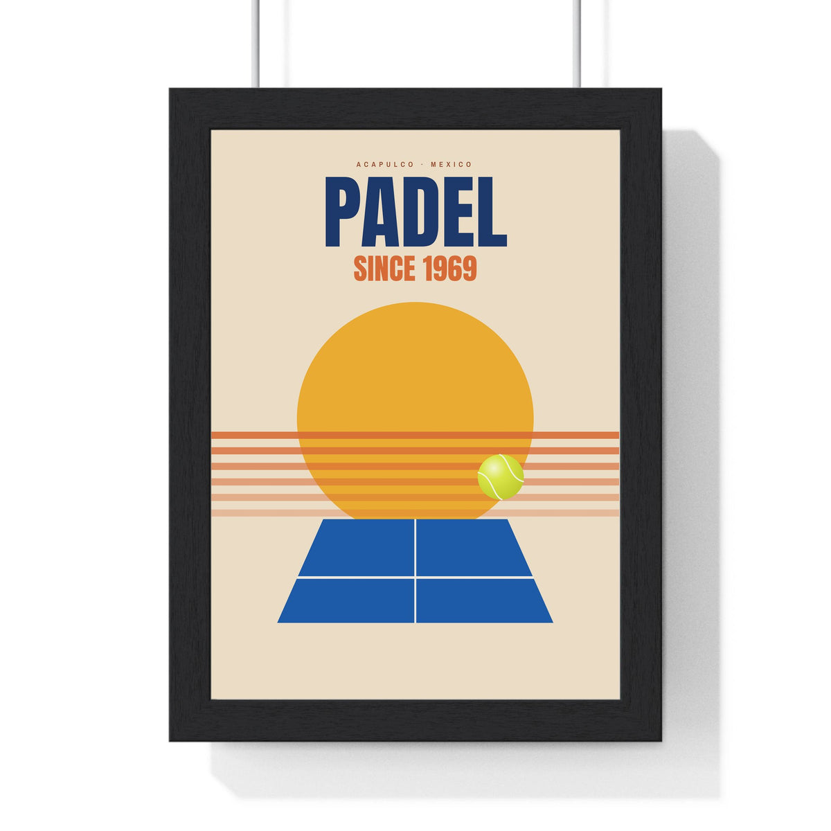 Padel Since 1969 Retro print framed in a black frame, ready to hang