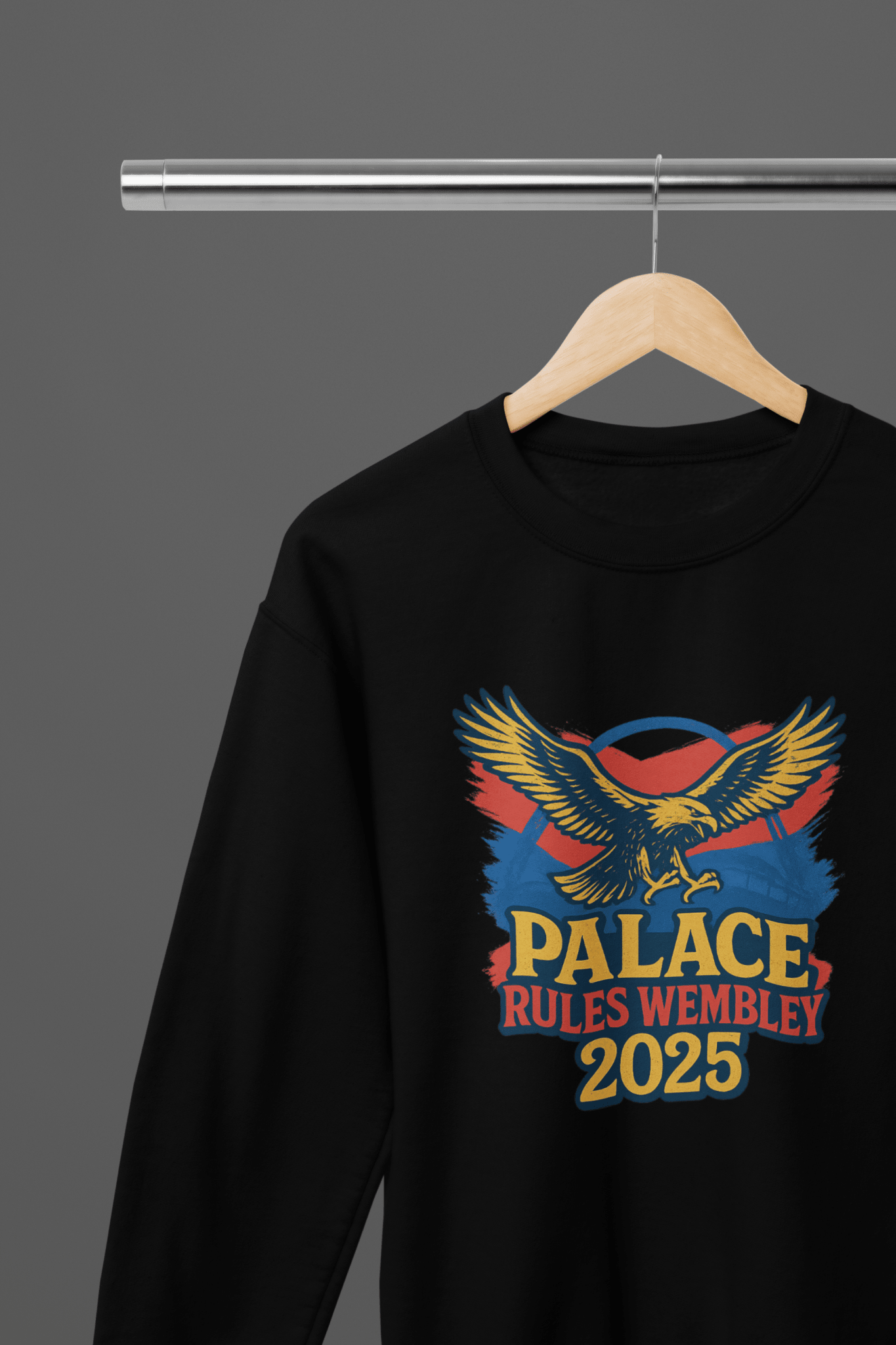White t-shirt with Palace Rules Wembley 2025 or Sweatshirt - Bold Eagle Fan Design