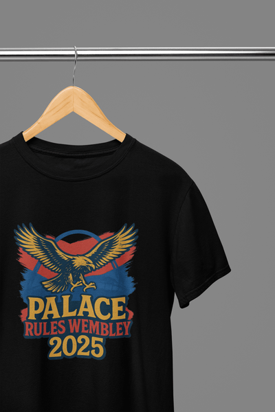 Black t-shirt with Palace Rules Wembley 2025 or Sweatshirt - Bold Eagle Fan Design