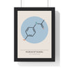 Paracetamol Molecule print framed in a black frame, ready to hang