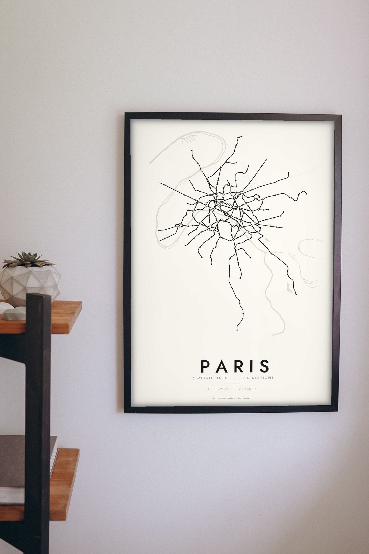 Paris Metro Map Print - Paris metro lines map print on the living room wall