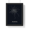 Paris Metro Map Print - framed night style Paris metro lines print