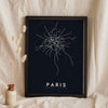 Paris Metro Map Print - night style Paris metro map print, light lines on a dark ground