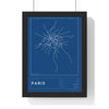 Paris Metro Map Print - framed blueprint style Paris metro map print with grid and scale bar