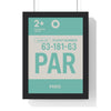Framed Paris PAR boarding pass travel poster
