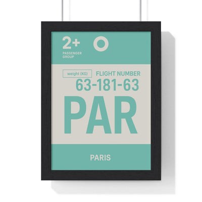 Framed Paris PAR boarding pass travel poster