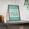 Framed Paris PAR boarding pass travel poster