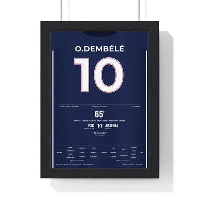 PSG Champions League Final 2026 Poster - Ousmane Dembélé 10 Shirt Print framed in a black frame, ready to hang