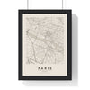 Paris street map poster in cream, minimal city map print framed in a black frame