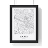 Paris street map poster in white, minimal city map print framed in a black frame