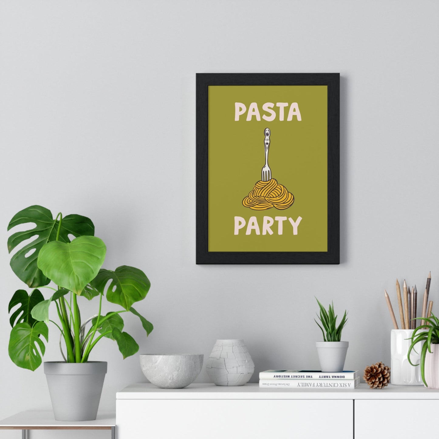 Framed Pasta Party Kitchen Print - Spaghetti Food print