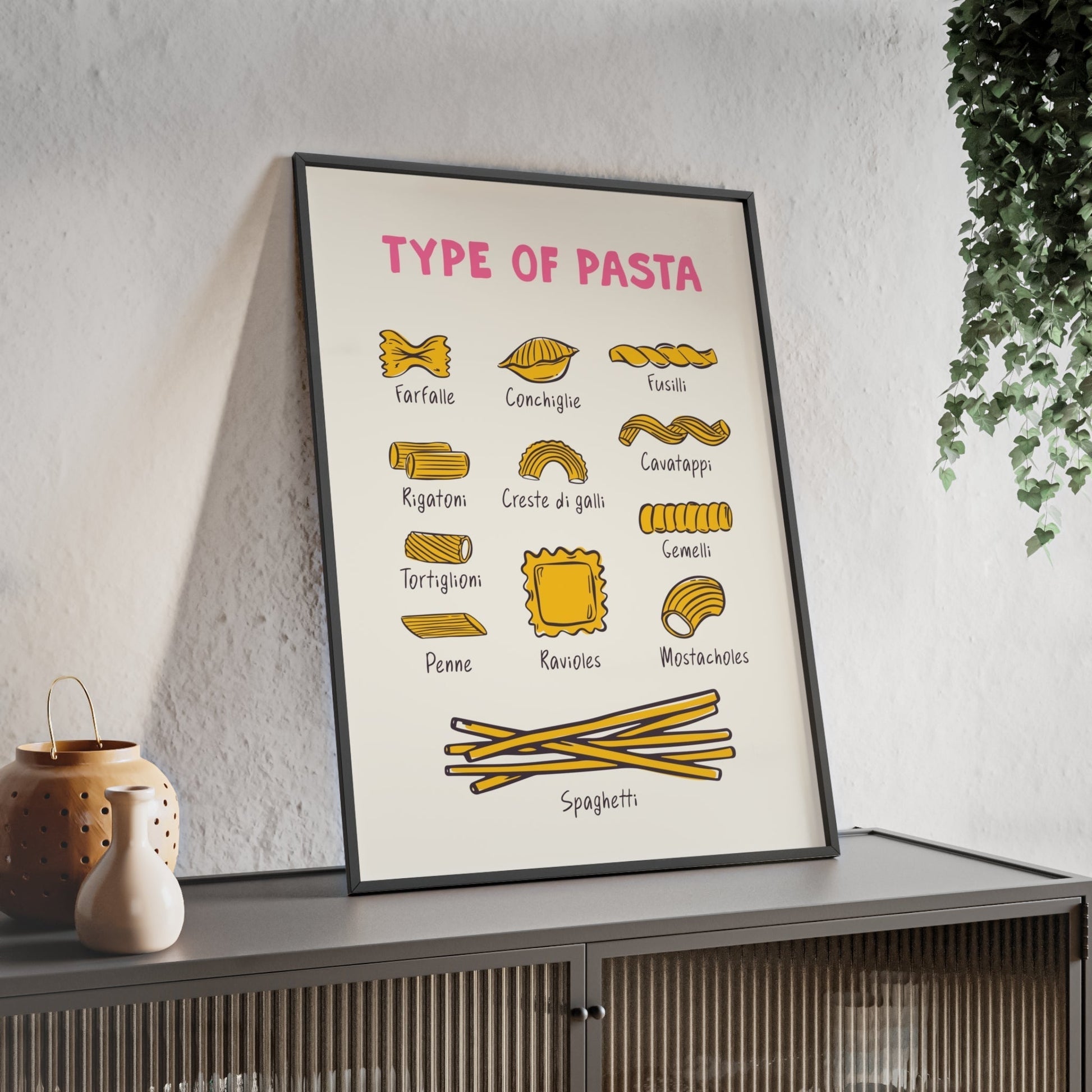 Framed Pasta Types - Italian Food Chart Kitchen print