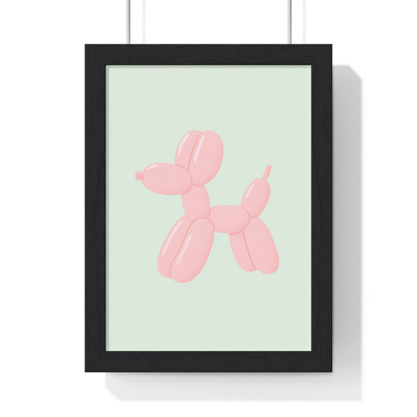 Framed pastel pink balloon dog poster cute bathroom wall art