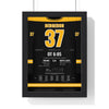 Patrice Bergeron 2013 Game 7 Overtime Winner Poster - Boston Bruins 37 Hockey Jersey Print framed in a black frame, ready to hang