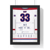Patrick Roy 1993 Cup Final Game 5 Poster - Montreal Canadiens 33 Hockey Jersey Print framed in a black frame, ready to hang