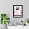 Patrick Roy 1993 Cup Final Game 5 Poster - Montreal Canadiens 33 Hockey Jersey Print framed on a living room wall