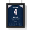 New England Patriots Super Bowl XXXVI Poster - Adam Vinatieri 4 Winning Kick Jersey Print framed in a black frame, ready to hang