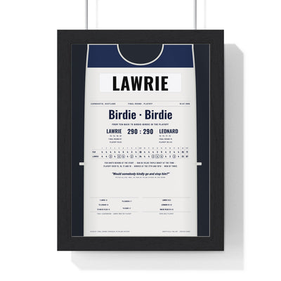 Paul Lawrie Carnoustie 1999 Golf Poster - Caddie Bib Playoff Win Print framed in a black frame, ready to hang