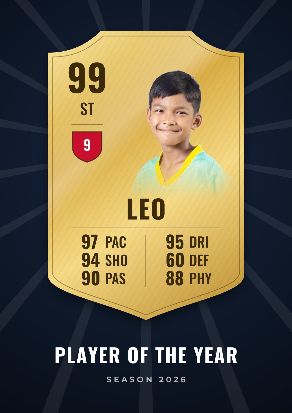 Personalised Football Player Card Print - design detail