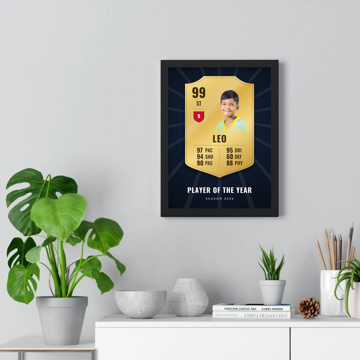 Personalised Football Player Card Print - gold card on the wall