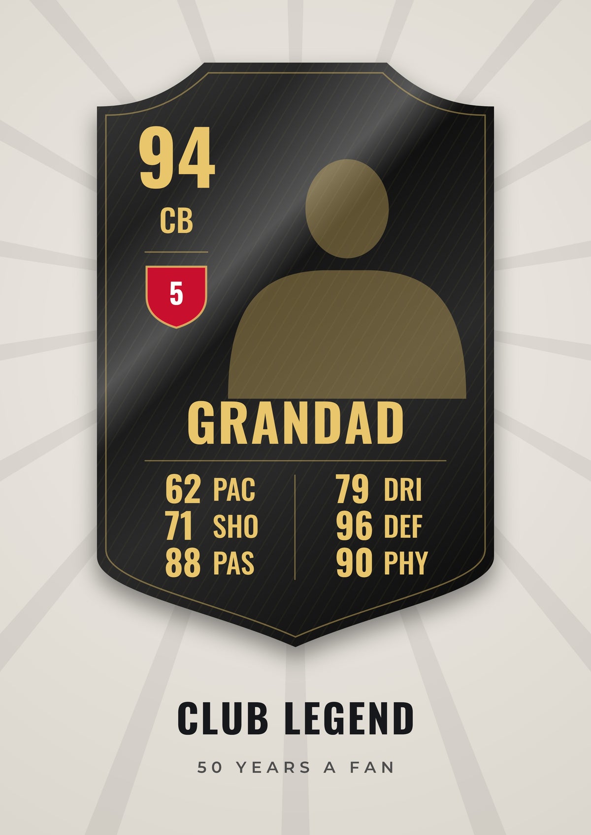 Personalised Football Player Card Print - black legend card without a photo