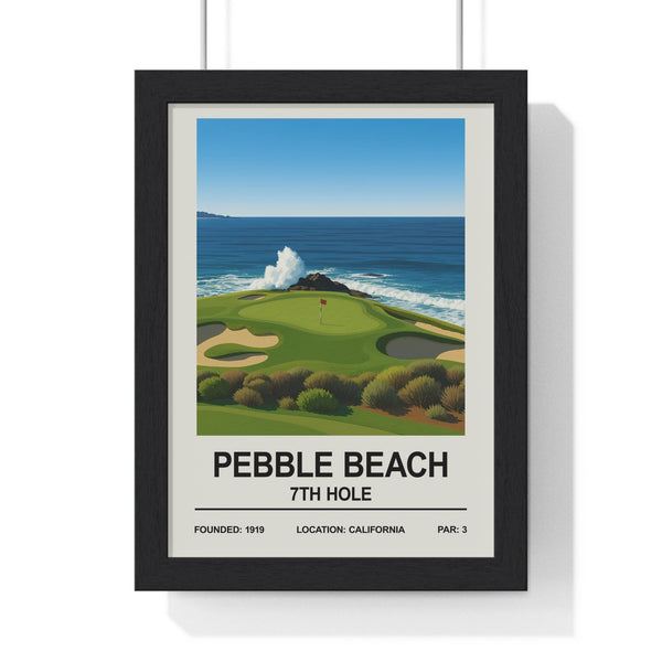 Framed Pebble Beach 7th Hole golf course poster in black MDF frame